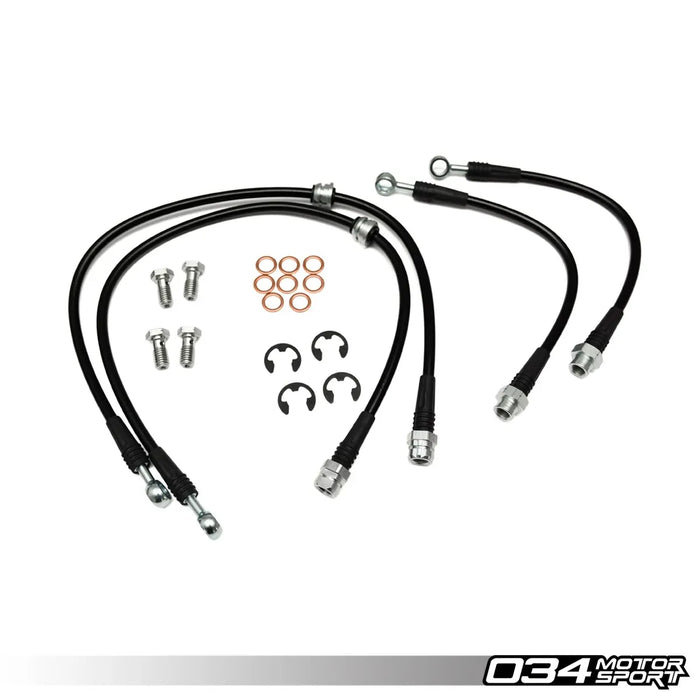 034Motorsport Stainless Steel Braided Brake Line Kit, 8P Audi A3 & MkVI Volkswagen Golf/Rabbit/GTI/Jetta/GLI w/ Bosch Calipers