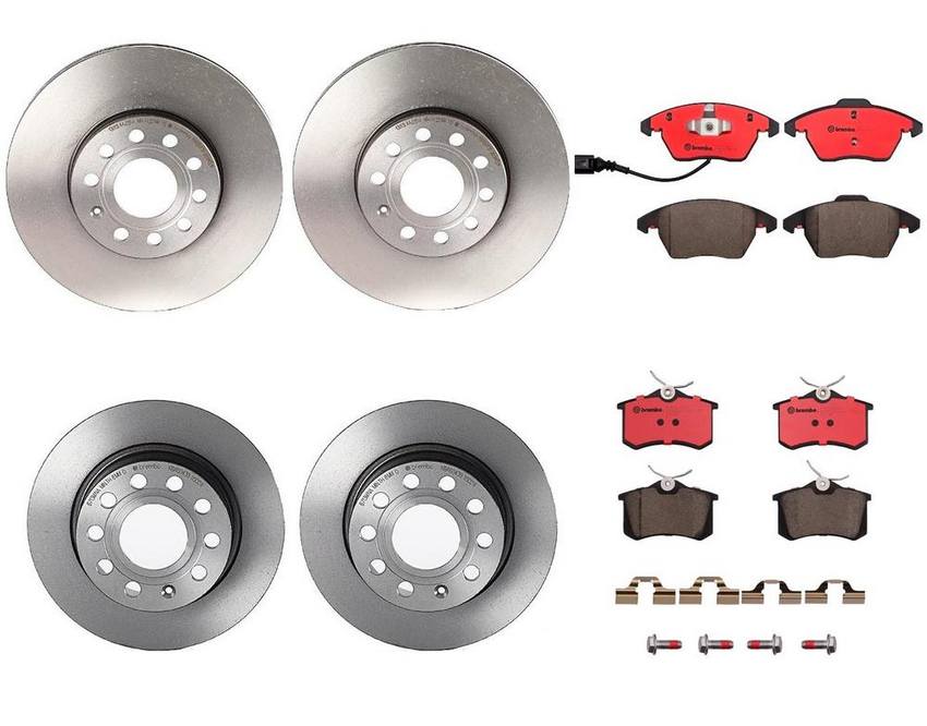 Audi VW Brakes Kit – Pads & Rotors Front and Rear (288mm/255mm) (Ceramic) 8J0698151C – Brembo 3089646KIT