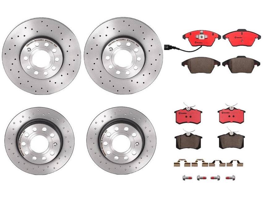 Audi VW Brakes Kit – Pads & Rotors Front and Rear (288mm/255mm) (Xtra) (Ceramic) 8J0698151C – Brembo 3089653KIT