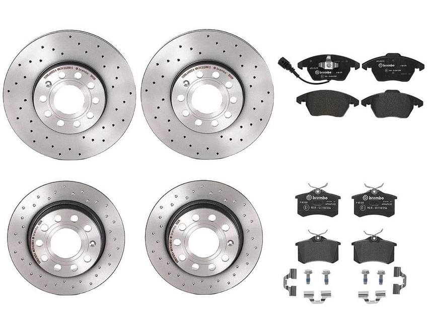 Audi VW Brakes Kit – Pads & Rotors Front and Rear (288mm/255mm) (Xtra) (Low-Met) 8J0698151C – Brembo 3089657KIT
