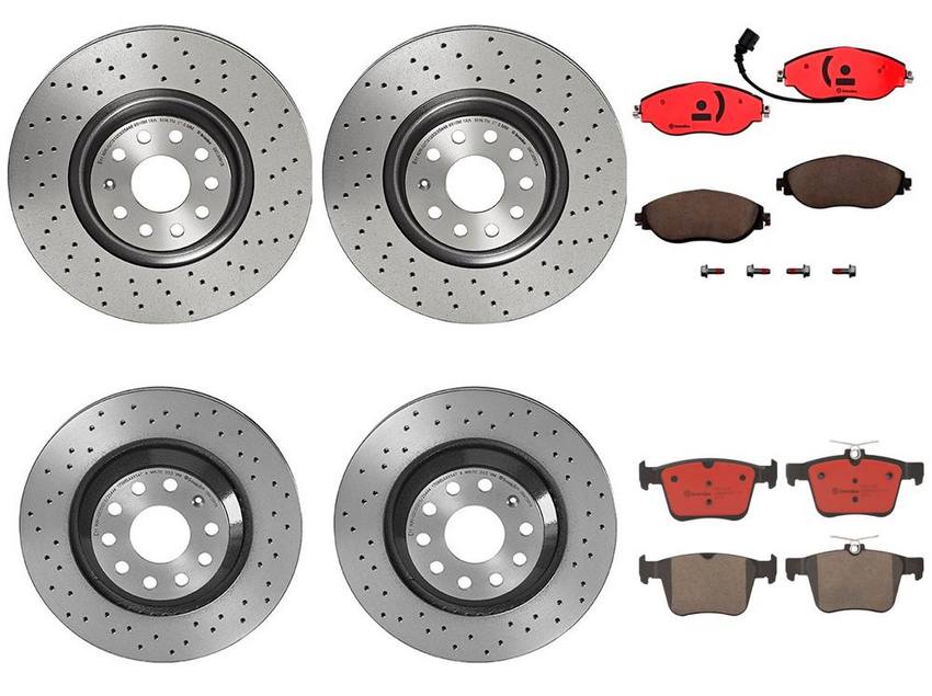 Audi VW Brakes Kit – Pads & Rotors Front and Rear (340mm/310mm) (Ceramic) 8V0698151C – Brembo 3807717KIT