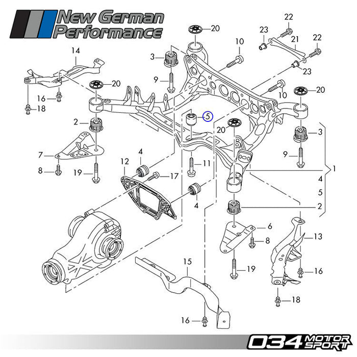 034Motorsport Billet Aluminum Rear Differential Mount Upgrade, B8 Audi A4/S4/RS4, A5/S5/RS5, Q5/SQ5 and C7 Audi A6/S6/RS6, A7/S7/RS7