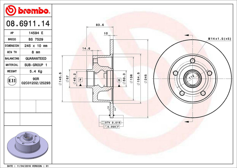 Audi Disc Brake Pad and Rotor Kit – Rear (245mm) (Low-Met) 8D0615601B