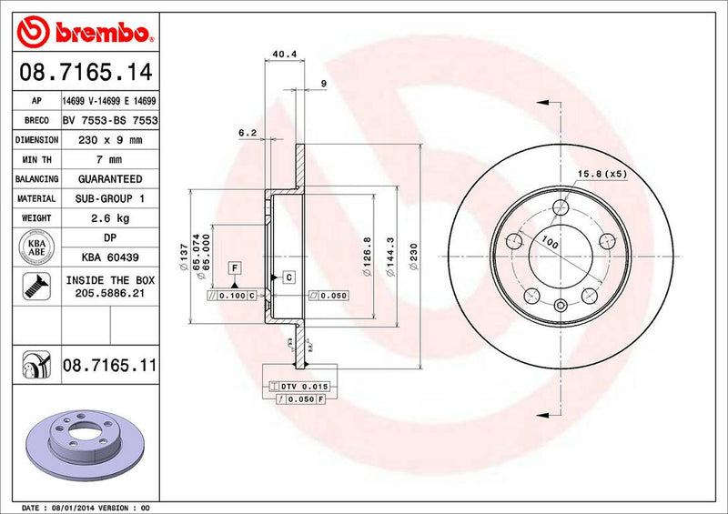 Volkswagen Disc Brake Pad and Rotor Kit – Front and Rear (288mm/232mm) (Ceramic) 6R0615301D