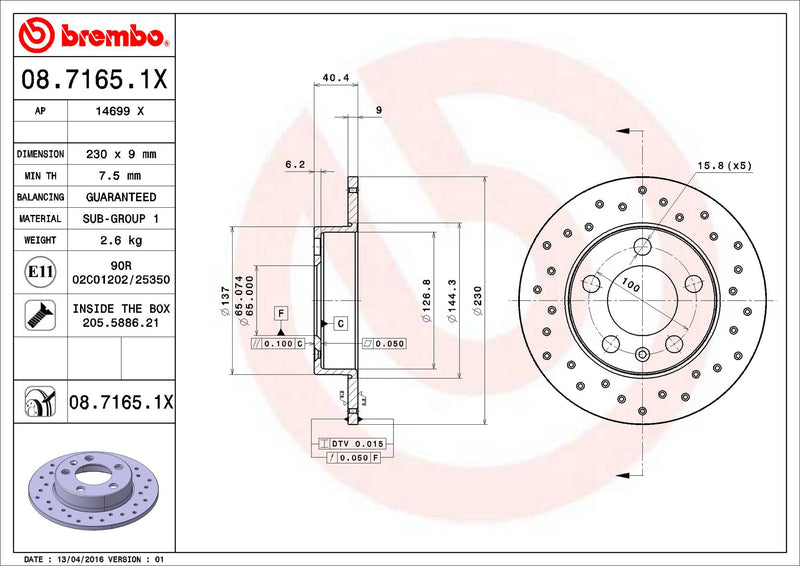 Volkswagen Disc Brake Pad and Rotor Kit – Front and Rear (288mm/232mm) (Xtra) (Low-Met) 6R0615301A