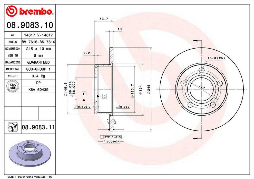 Audi Disc Brake Pad and Rotor Kit – Front and Rear (321mm/245mm) (Low-Met) 4B3615301