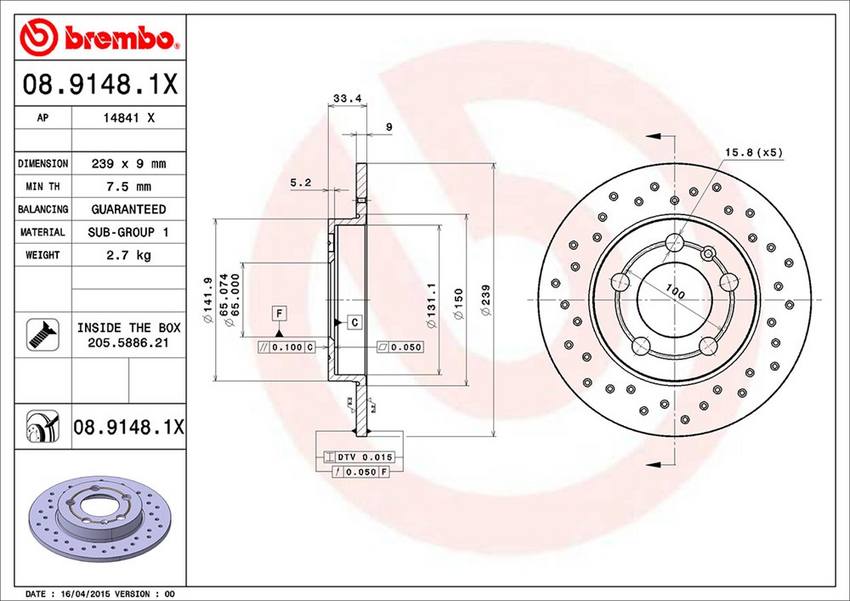 Audi Brembo Disc Brake Rotor – Rear (239mm) 1J0615601D