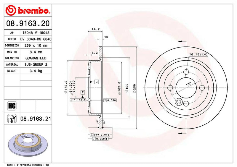 Mini Disc Brake Pad and Rotor Kit -Front and Rear (294mm/259mm) (Low-Met) 34116858652