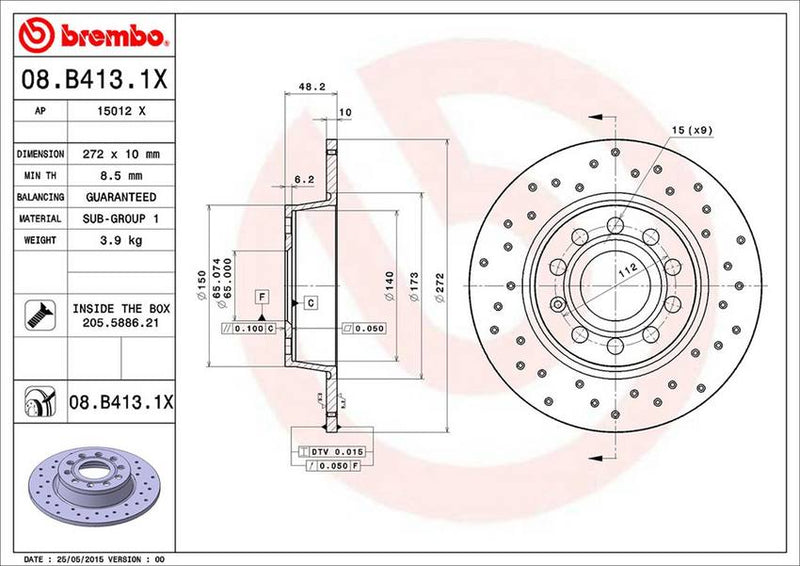 Audi VW Brembo Disc Brake Rotor – Rear (272mm) 5Q0615601D