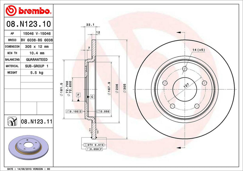 Volkswagen Disc Brake Pad and Rotor Kit – Rear (305mm) (Ceramic) 7B0615601B