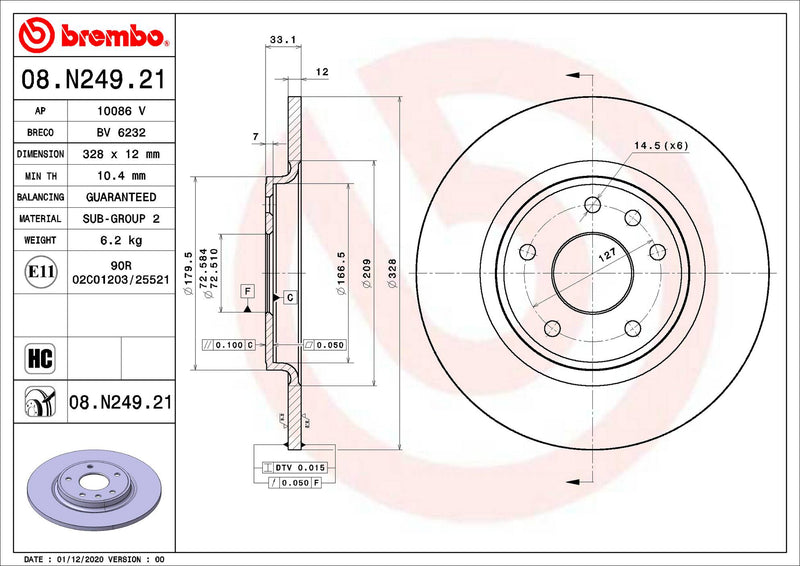 Saab Disc Brake Rotor – Rear – Brembo 04779713AA