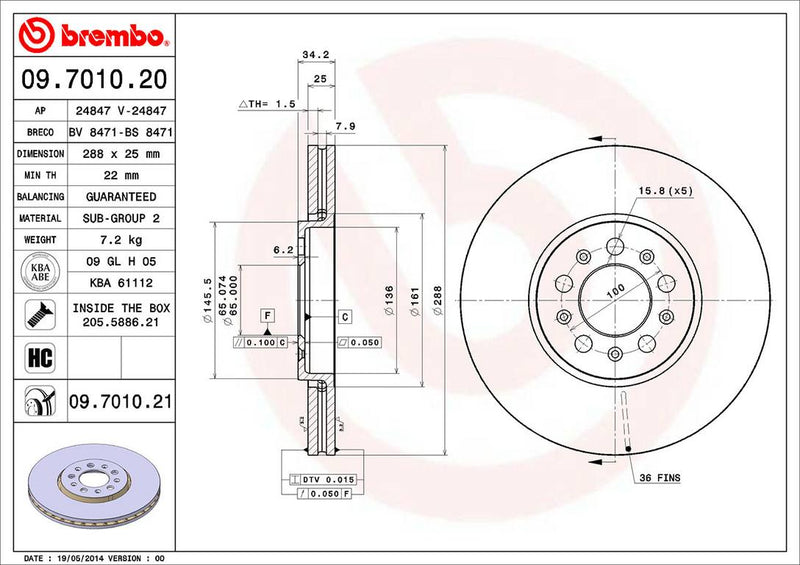 Volkswagen Disc Brake Pad and Rotor Kit – Front and Rear (288mm/232mm) (Ceramic) 6R0615301D