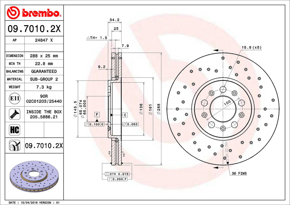Volkswagen Disc Brake Pad and Rotor Kit – Front and Rear (288mm/232mm) (Xtra) (Ceramic) 6R0615301A
