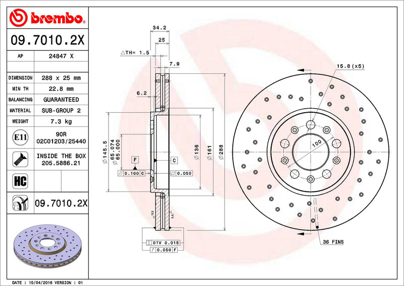Volkswagen Disc Brake Pad and Rotor Kit – Front and Rear (288mm/232mm) (Xtra) (Low-Met) 6R0615301A