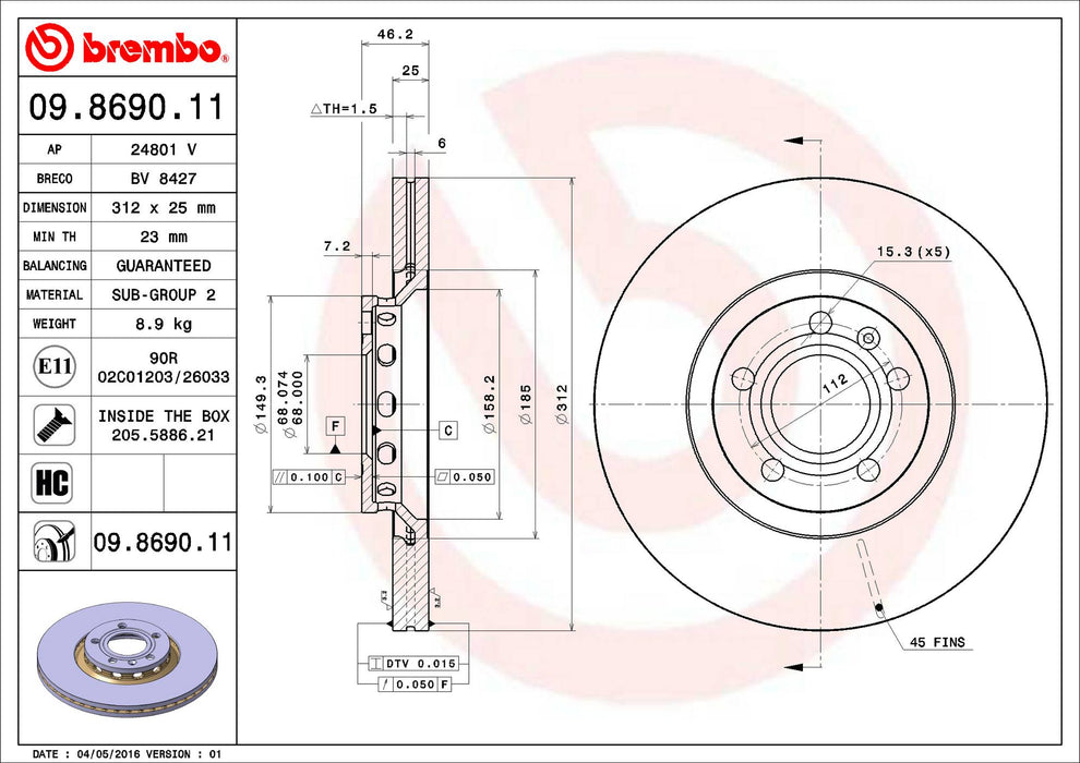 Audi Disc Brake Pad and Rotor Kit – Front and Rear (312mm/245mm) (Low-Met) 8E0615301R