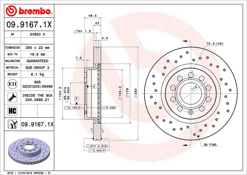 Volkswagen Disc Brake Pad and Rotor Kit – Front and Rear (280mm/255mm) (Xtra) (Ceramic) 5C0615301