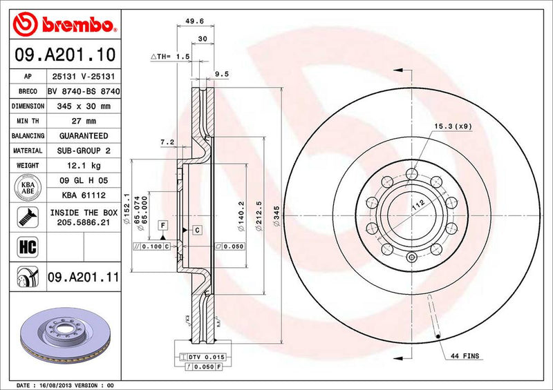 VW Brembo Disc Brake Rotor – Front (345mm) 1K0615301AR