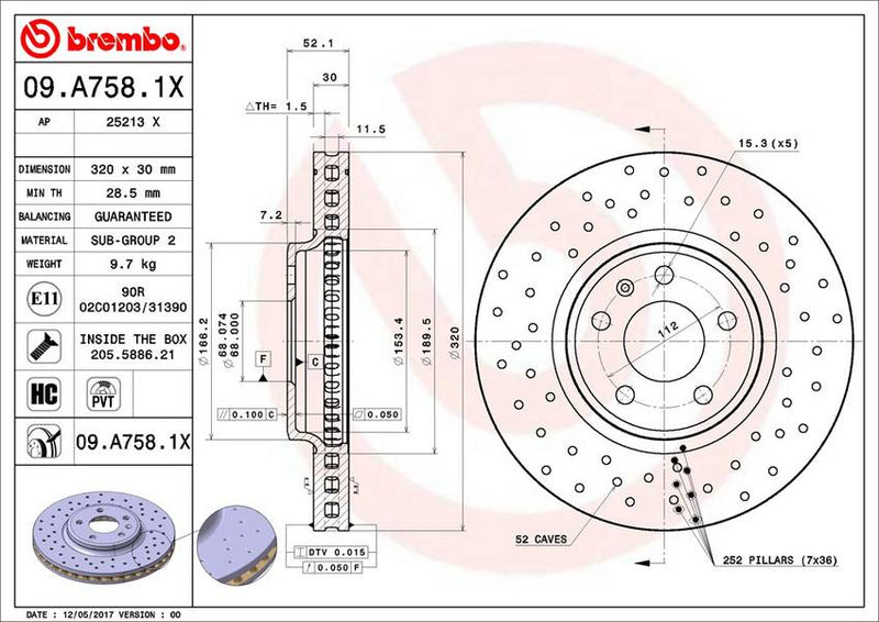 Audi Brembo Disc Brake Rotor – Front (320mm) 8K0615301A