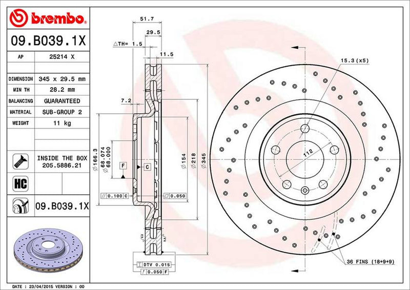 Audi Brembo Disc Brake Rotor – Front (345mm) 8K0615301M