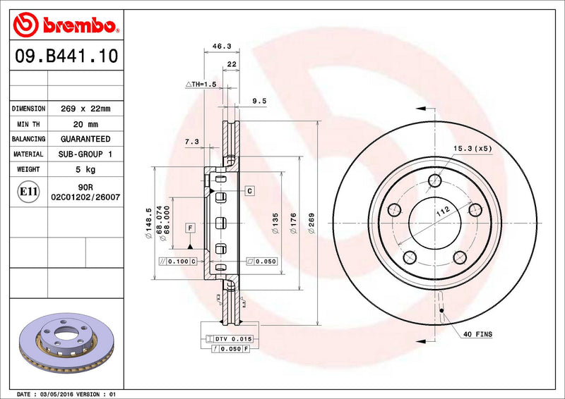 Audi Disc Brake Pad and Rotor Kit – Rear (269mm) (Ceramic) 4D0615601B