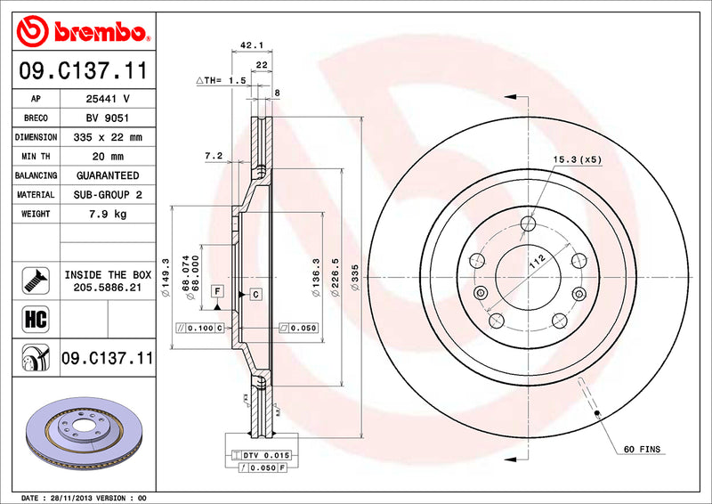 Audi Brembo Disc Brake Rotor – Rear (335mm) 4E0615601L