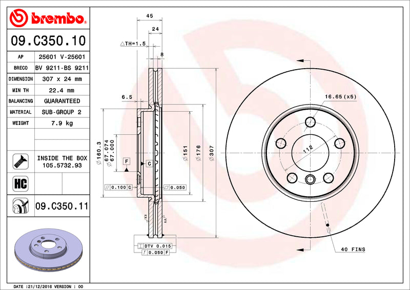 Mini Brembo Disc Brake Rotor – Front (307mm) 34116799351