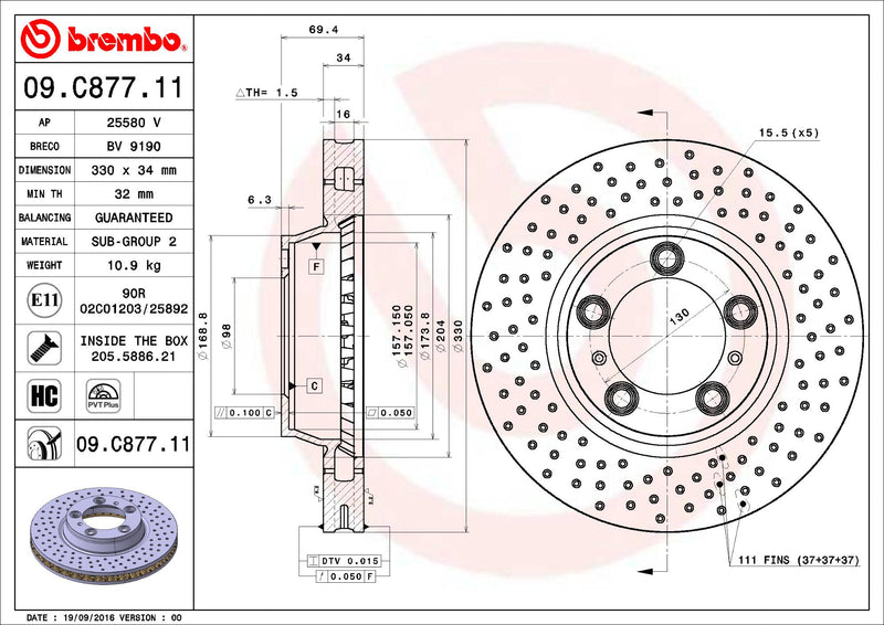 Porsche Brembo Disc Brake Rotor – Front (330mm) 99635141005
