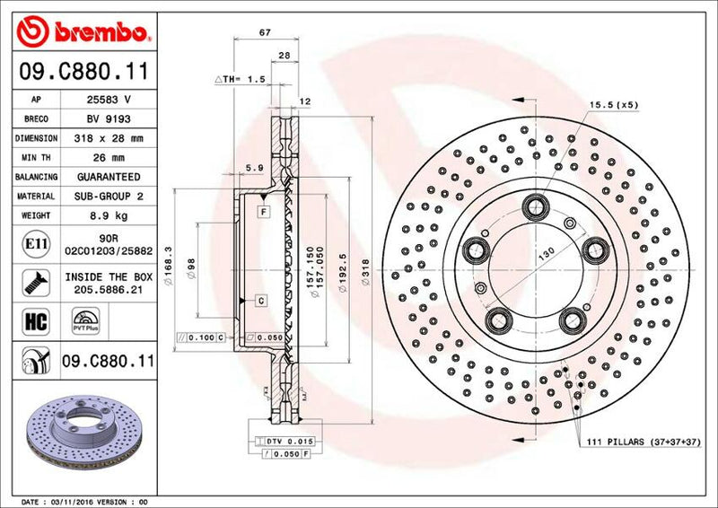 Porsche Brembo Disc Brake Rotor – Front (318mm) 99635140601