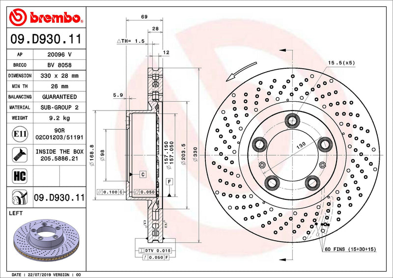 Porsche Disc Brake Rotor – Front Driver Left (330mm) 99735140100