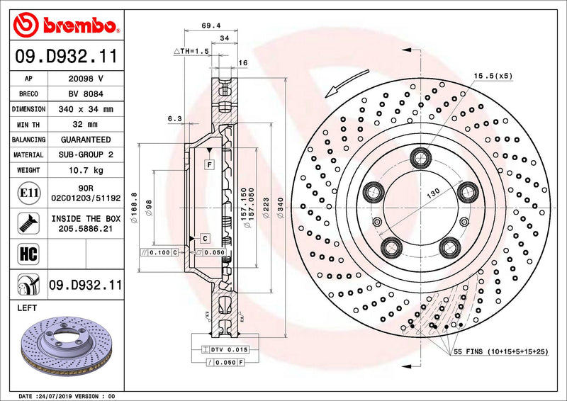 Porsche Disc Brake Rotor – Front Driver Left (340mm) 99135140301