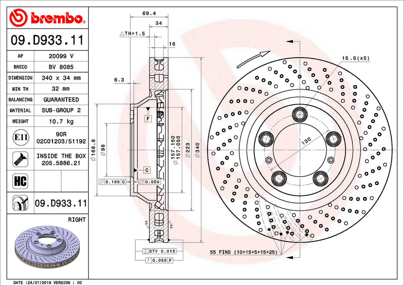 Porsche Disc Brake Rotor – Front Passenger Right (340mm) 99135140401