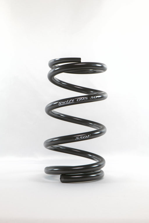 Coil Spring - Conventional - High Travel - 5 in OD - 9.5 in Length - 550 lb/in Spring Rate - Front - Steel - Black Powder Coat - Each