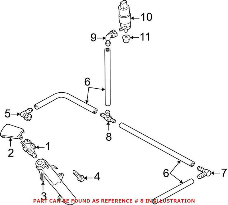 VW Headlight Washer System T-Fitting 113955975B