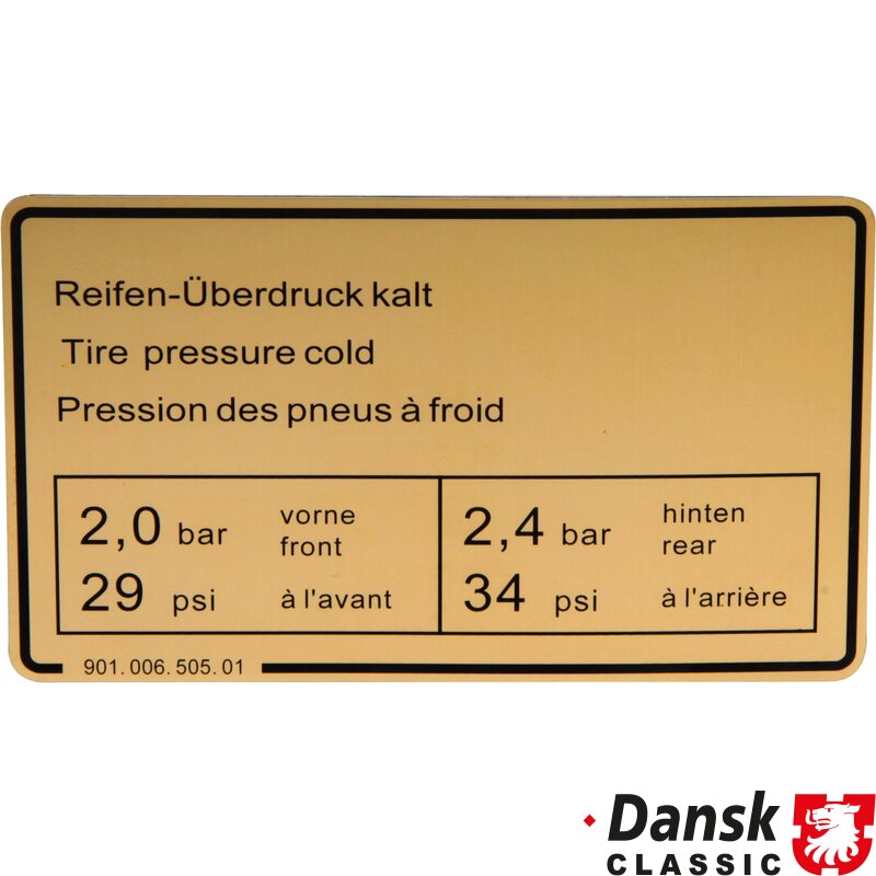 DANSK CLASSIC Tire Pressure Decal 1601500706