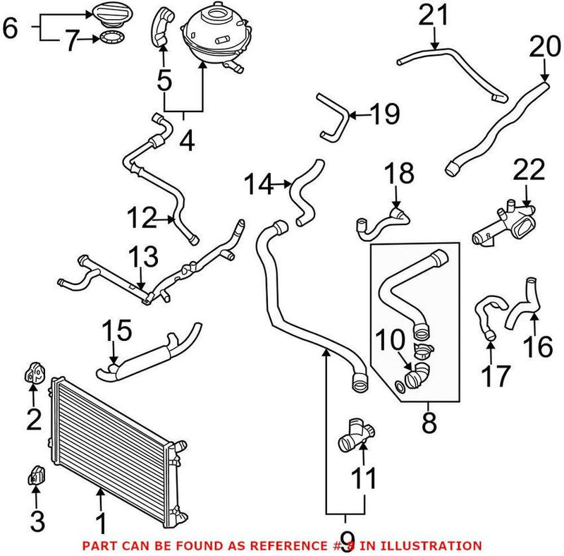 VW Engine Coolant Hose – Upper 1C0122101H