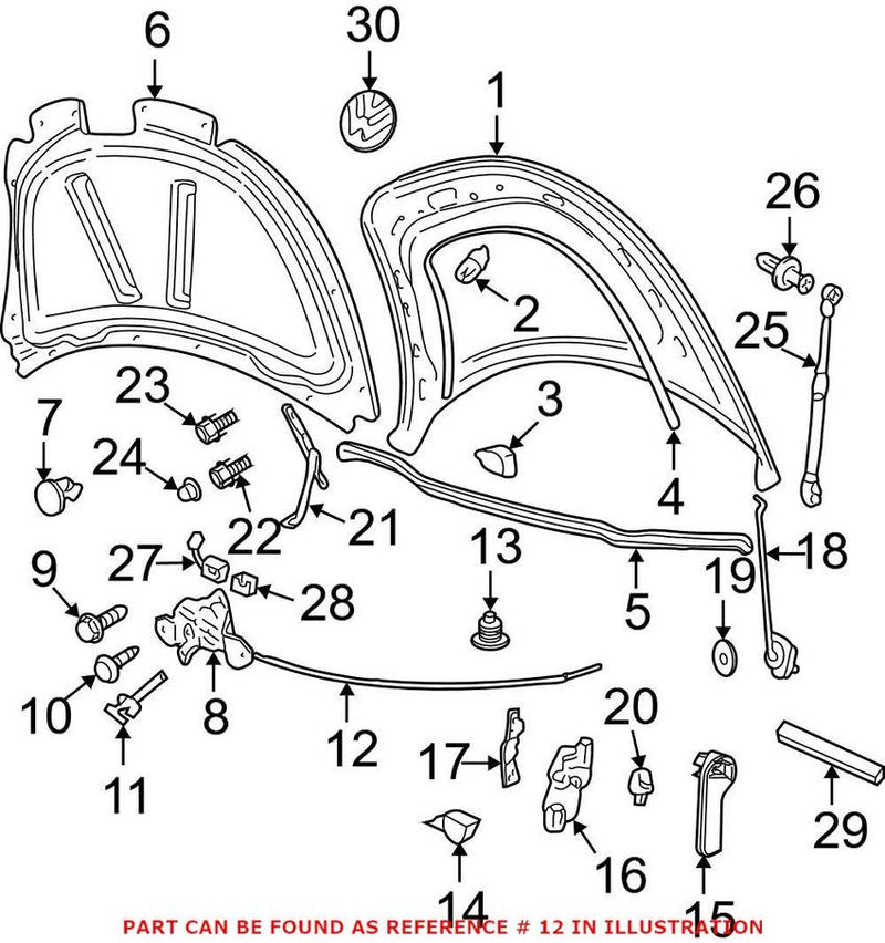 VW Hood Release Cable 1C1823531F