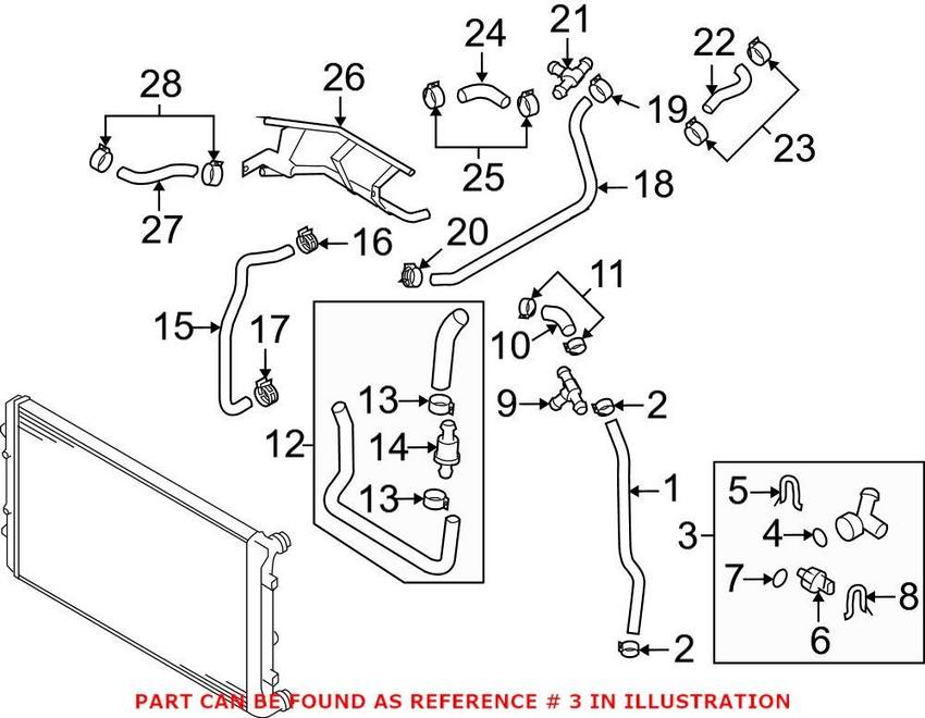 Genuine VW/Audi VW Cooling System Bypass Line Adapter 1K0122291AE