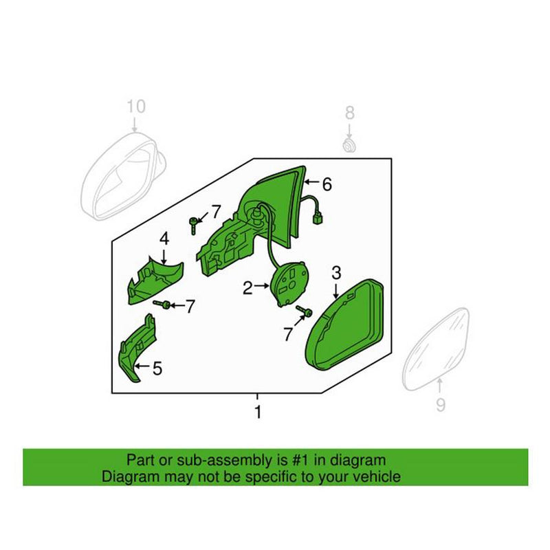 VW Side Mirror Assembly – Driver Side (w/o Housing) ( Black) 1K1857507DF9B9