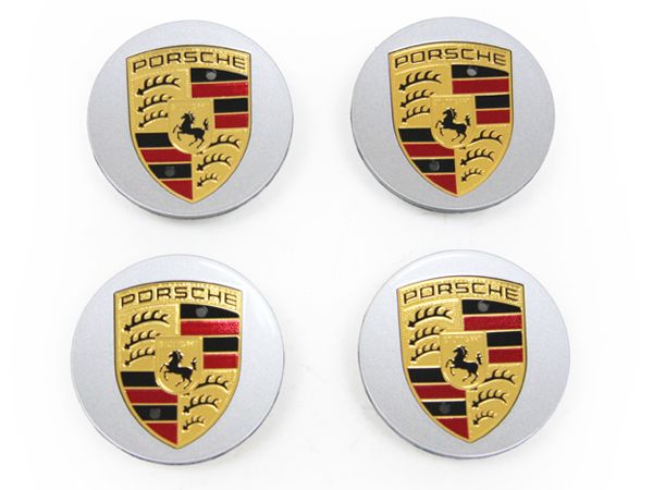 Genuine Porsche MACAN Silver Hub Cap Set Colored Crest - 000-044-607-13
