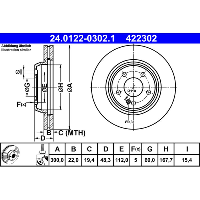 ATE COATED Brake Disc - 422302