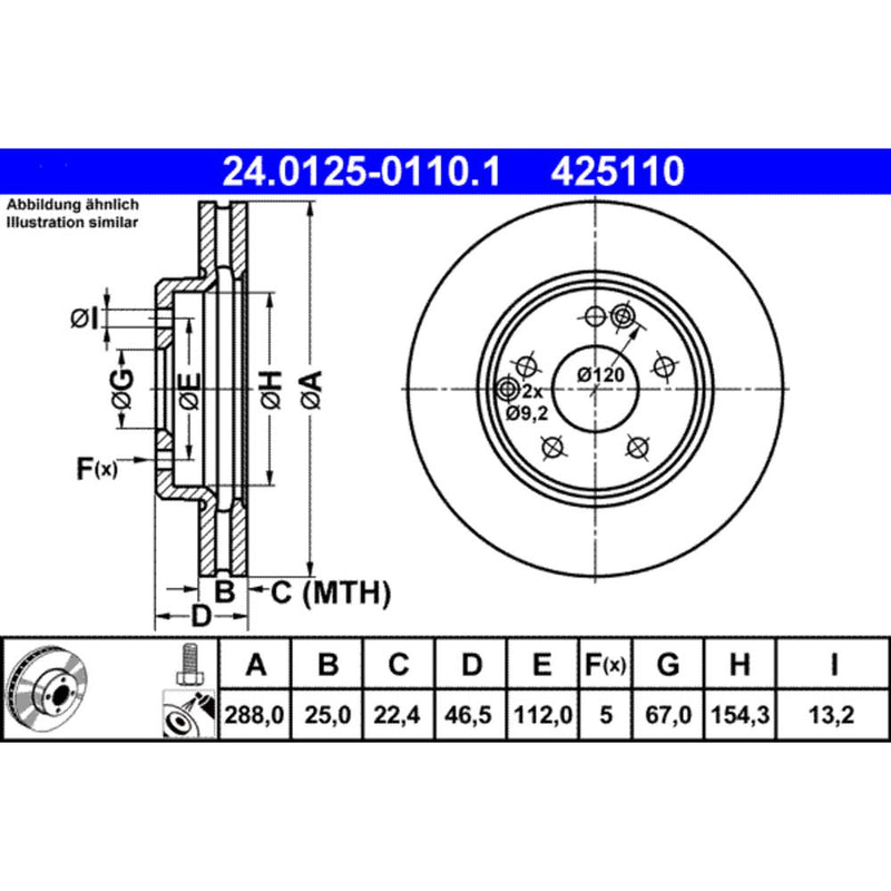 ATE COATED Brake Disc - 425110