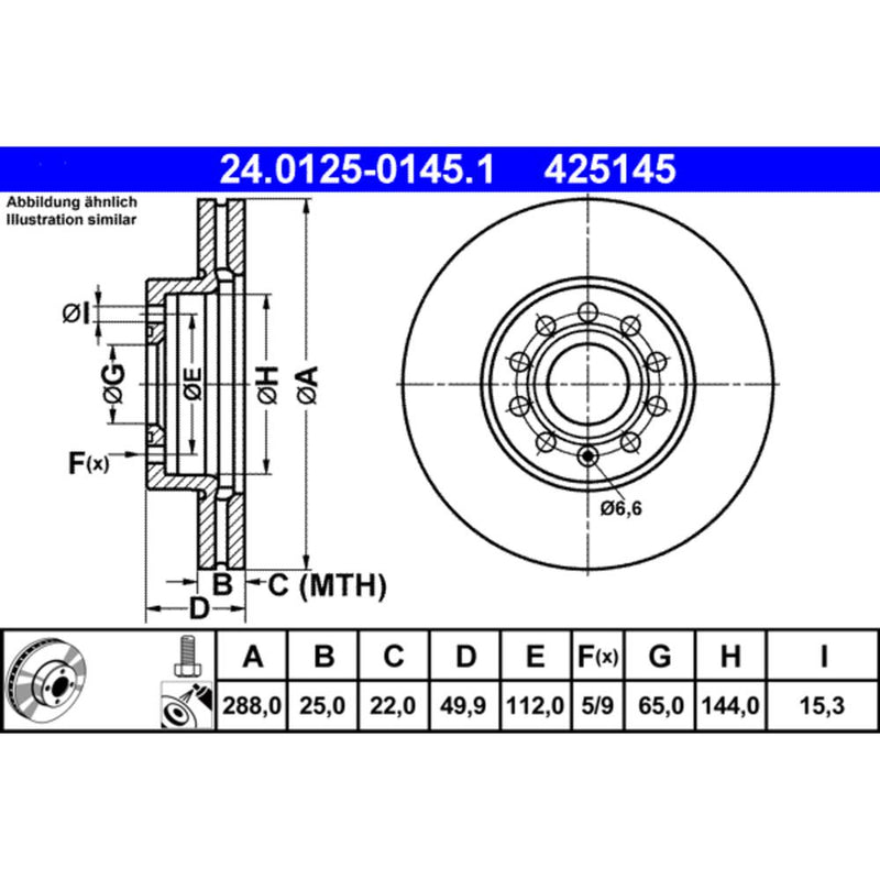 ATE COATED Brake Disc 425145