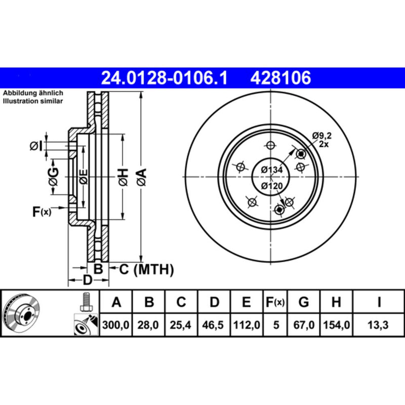 ATE COATED Brake Disc 428106