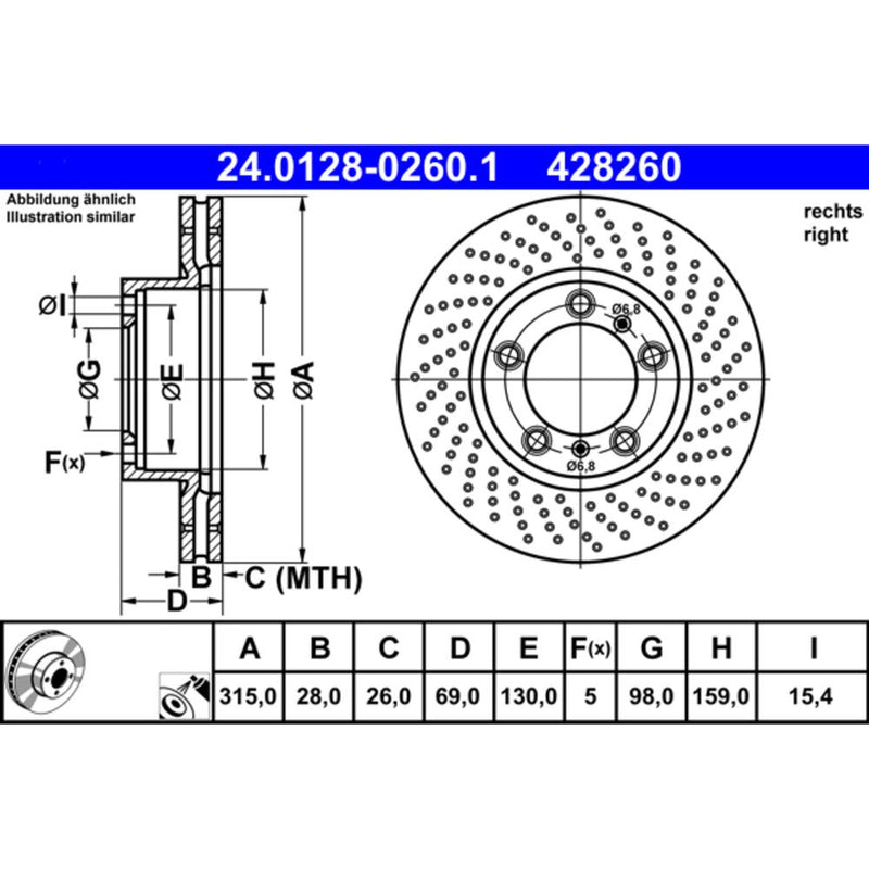 ATE COATED Brake Disc 428260