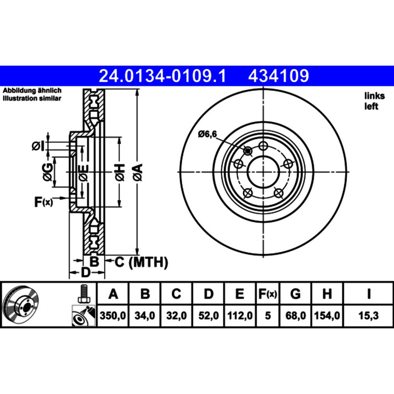 Ate Coated Brake Disc 95 B615301 T
