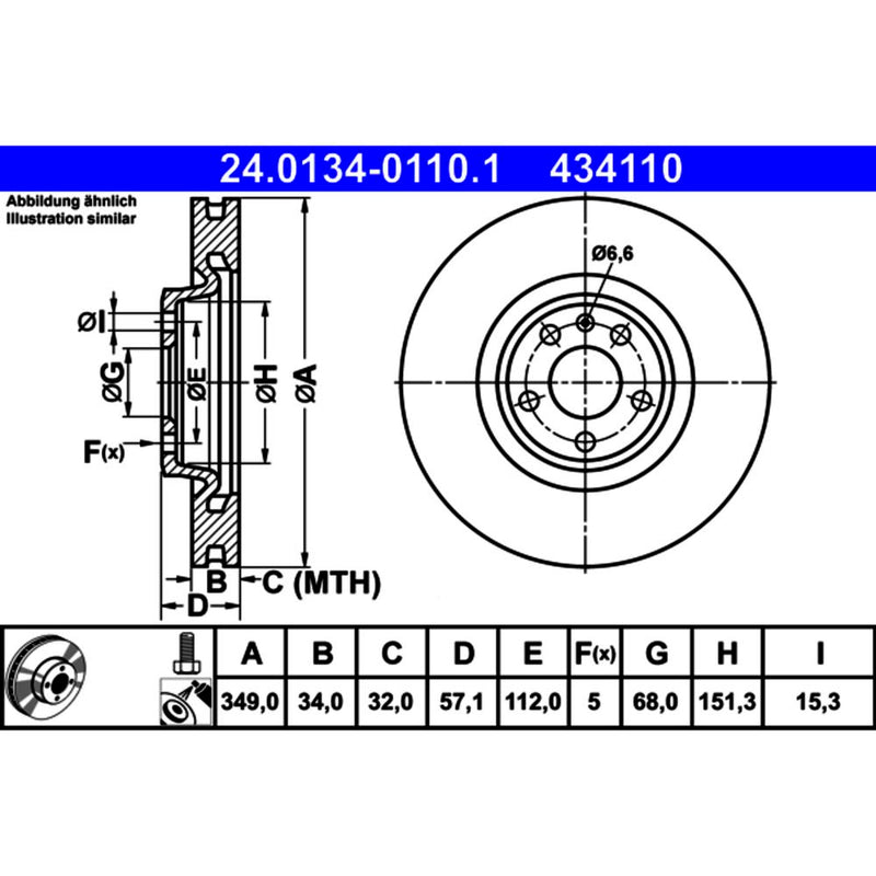 ATE COATED Brake Disc 434110