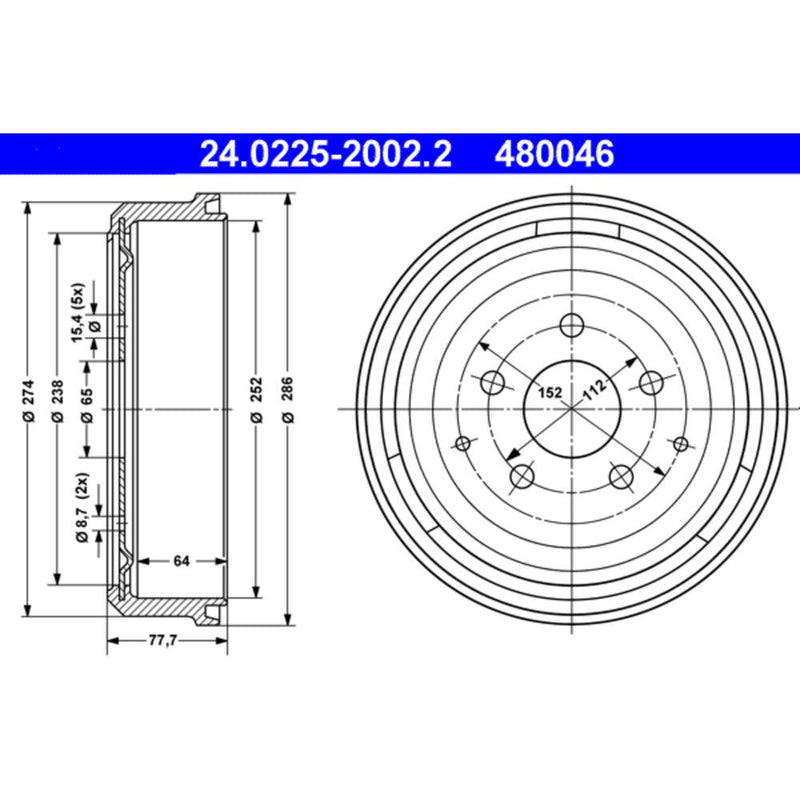 ATE Brake Drum 480046