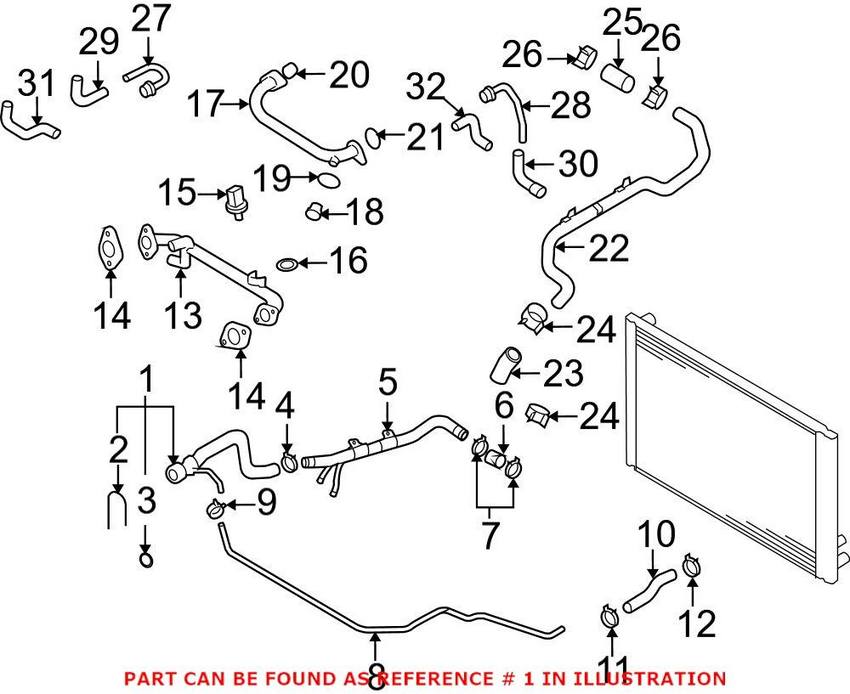 Genuine VW/Audi Radiator Coolant Hose – Upper 4E0121101BS
