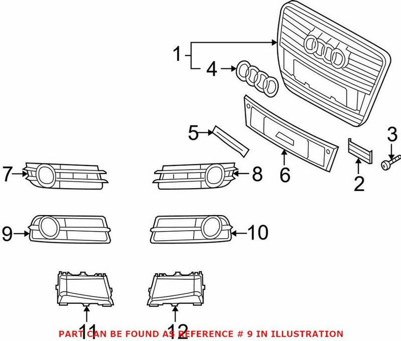 Genuine VW/Audi Grille – Front Passenger Side Outer 4F0807682D01C