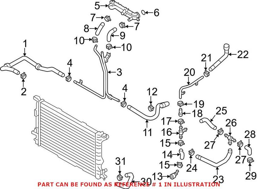 Genuine VW/Audi Radiator Coolant Hose – Passenger Side 4G0145923C